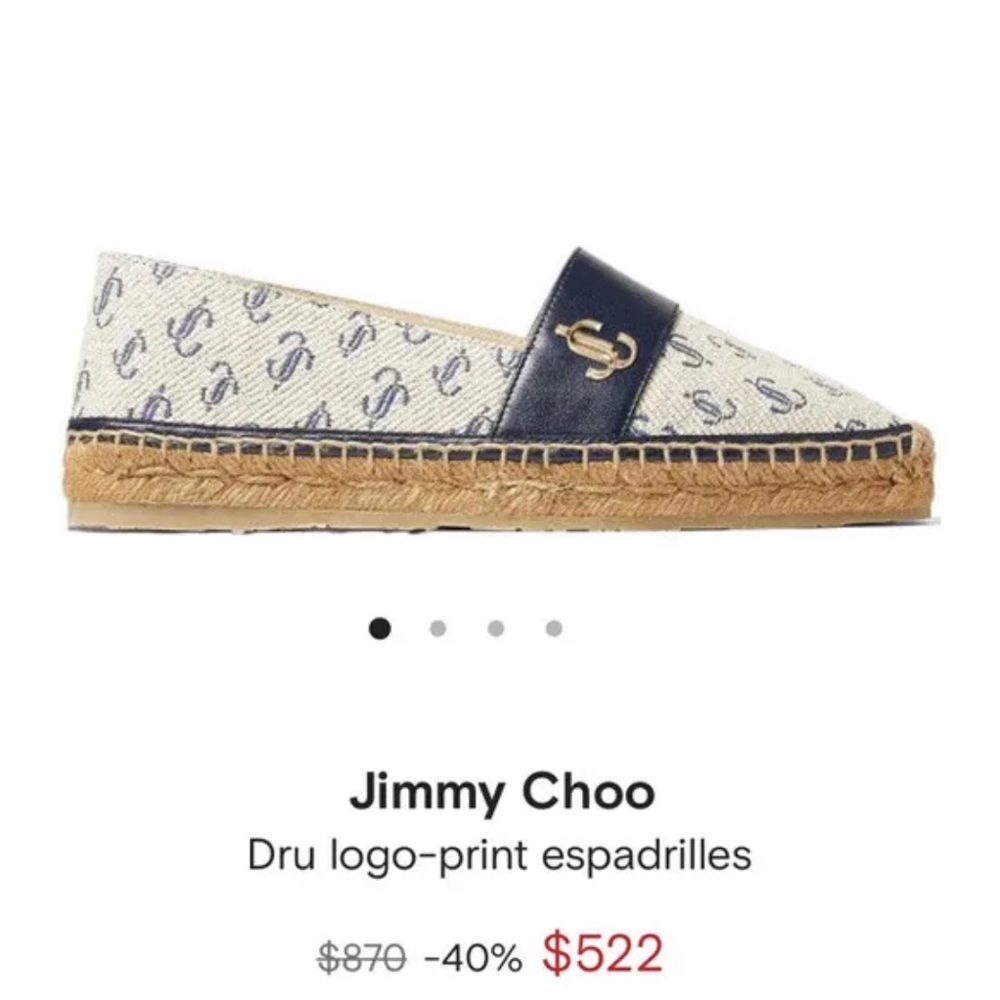 NEW JIMMY CHOO Dru Logo Monogram Leather/Canvas Espadrilles Shoes 100% authentic